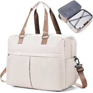HPLQQ Borsone da Viaggio Donna Bagaglio a Mano Easyjet 45x36x20, Borsa Sportiva Borsone da Palestra, Borsa da Weekend, Ospedale Parto, Danza Espandibile,B01-Beige-Marrone