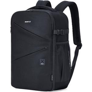 ECOHUB Zaino Ryanair 40x30x20 Leggero, Zaino da Viaggio 20L Resistente all'Acqua con Scomparto per PC Portatile da 14", Bagaglio a Mano in Tessuto PET Riciclato con 8 Tasche, per Uomo e Donna, Nero