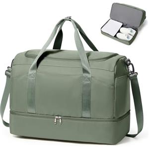SEAFEW Borsone da Viaggio Extra Grande 45L, Bagaglio a Mano Borsa da Viaggio con Scomparto per le Scarpe, Borsa Sportiva Borsone da Palestra da Weekend,KO2 Verde