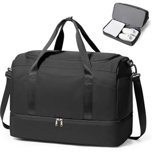 SEAFEW Borsone da Viaggio Extra Grande 45L, Bagaglio a Mano Borsa da Viaggio con Scomparto per le Scarpe, Borsa Sportiva Borsone da Palestra da Weekend,K01-Nero