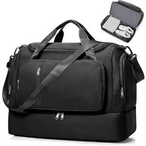 SEAFEW Borsone da Viaggio Extra Grande 45L, Bagaglio a Mano Borsa da Viaggio con Scomparto per le Scarpe, Borsa Sportiva Borsone da Palestra da Weekend,G01-Nero