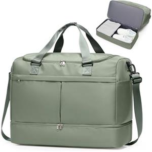 SEAFEW Borsone da Viaggio Extra Grande 45L, Bagaglio a Mano Borsa da Viaggio con Scomparto per le Scarpe, Borsa Sportiva Borsone da Palestra da Weekend,H02-Verde
