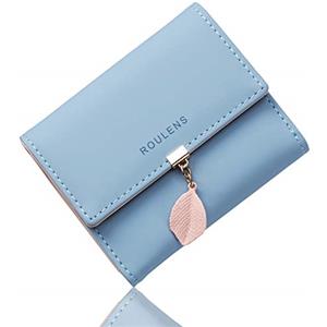 Roulens Portafoglio in pelle PU borsa con RFID da donna con ciondolo foglia con cerniera