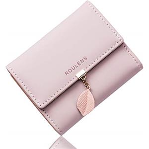Roulens Portafoglio in pelle PU borsa con RFID da donna con ciondolo foglia con cerniera