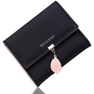 Roulens Portafoglio in pelle PU borsa con RFID da donna con ciondolo foglia con cerniera