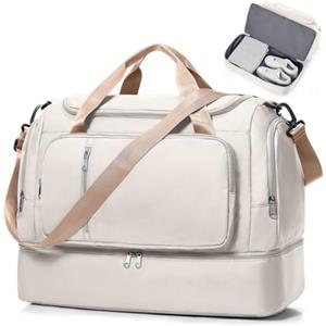 SEAFEW Borsone da Viaggio Extra Grande 45L, Bagaglio a Mano Borsa da Viaggio con Scomparto per le Scarpe, Borsa Sportiva Borsone da Palestra da Weekend,G05-Marrone beige