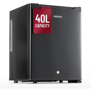 AREBOS Mini Frigorifero 40L | Mini Bar Silenzioso ≤27 dB | Frigorifero Compatto con Serratura, LED & Temperatura Regolabile 5-18 °C | Frigo Ufficio | Nero