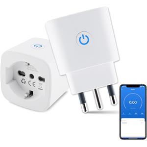 ANTELA Presa Wifi Italiana 16A, Monitoraggio energetico Intelligente Smart Plug, Protezione Sovraccarico, Timer e Regolazione del Programma, Compatibile con Alexa & Google Home, 2 Pezzi