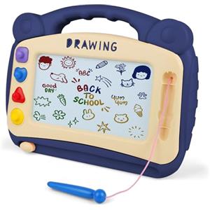 OFFCUP Lavagna Magnetica per Bambini 4 Colori Cancellabile Magnetica con 3 Timbri Magnetici e 1 Penna Giochi Bambini 3 4 5 Anni Lavagnetta Magica Regalo per Bambine e (Blu grande)