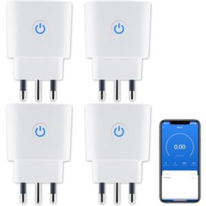 ANTELA Presa Wifi Italiana 16A, Monitoraggio energetico Intelligente Smart Plug, Protezione Sovraccarico, Timer e Regolazione del Programma, Compatibile con Alexa & Google Home, 4 Pezzi