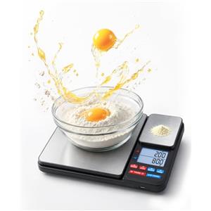 Tolesum Bilancia da Cucina Digitale con Doppia Piattaforma (10kg/1g e 500g/0.01g), Bilancia per Alimenti Ricaricabile USB/Batterie, 14 Unità, Funzione PCS e Auto-Off per Caffè, Pasticceria e Casa