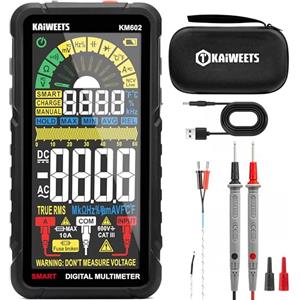KAIWEETS Smart Multimetro Digitale Ricaricabile, KAIWEETS Tester 6000 conteggi TRMS con Schermo Intero e Auto Gamma, Misura Tensione Corrente Resistenza Continuità Ciclo di lavoro Capacità Frequenza, ecc.