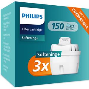 Philips Filtro acqua Softening+ 3-pack (filtra PFAS) compatibile con BRITA Maxtra+
