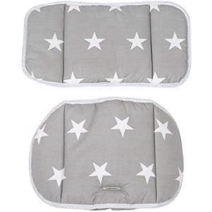 roba Cuscino Riduttore per Sedia e per Seggiolone Little Stars - Set 2 Pezzi - Imbottito e Morbido - Misto Cotone e Poliestere - Motivo con Stelline - Grigio