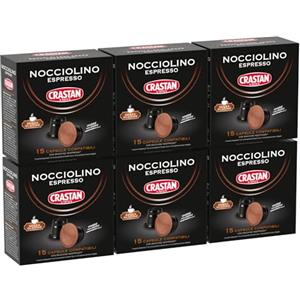 Crastan - Nocciolino - 6x15 Capsule Compatibili con Nespresso - Bevanda al Gusto Nocciola con Schiuma Cremosa, Ideale per ogni Momento della Giornata