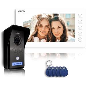 EURA VDP-76A3 Alpha Videocitofono 4 Fili Monitor a Colori 7 Pollici RFID 2 Ingressi, Bianco