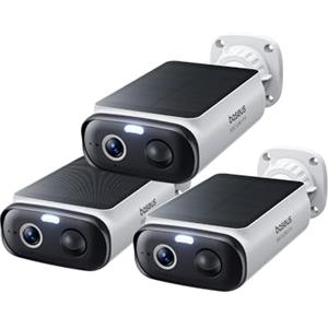 Baseus Security S1 Lite [3-Cam] Telecamera Wi-Fi Esterno senza Fili Pannello Solare, IP67 Videocamera Sorveglianza Batteria 2K 135°, Visione Colorata, Nessun Costo, Compatibile con Alexa & Google