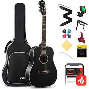 Donner Chitarra Acustica 36 Pollici Chitarra Folk 3/4 Dreadnought Chitarrra Kit per Principiante Adulto Studente con Custodia Corde Plettri Capo Cinghia Nero