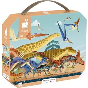 Janod - Puzzle Bambini Panoramico Dinosauri 100 Pezzi - Lungo 1 Metro - Cartone FSC - Inchiostro Vegetale - Fabbricato in Francia - Dai 6 Anni, J05831