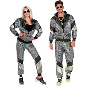 W WIDMANN MILANO Party Fashion - Tuta da ginnastica in costume, stile disco, outfit anni '80, tuta da jogging per carnevale e feste