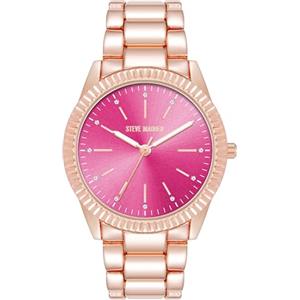 Steve Madden Orologio da donna con cinturino in vero cristallo, Rosa shocking/Oro rosa