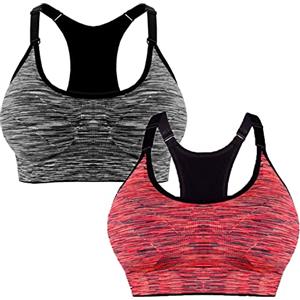 Libella Set a 2 Pezzi Donne Reggisegno Push Up Bustier Sostegno Forte Imbottito Senza Cinturino Fitness Top di Sport 3714 Grigio Scuro Arancia L/XL