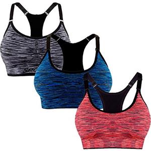 L&K-II confezione da 3 Reggiseni sportivi da donna senza ferretto, imbottiti, forte tenuta, spalline regolabili, push-up, per corsa, jogging, yoga, S-M