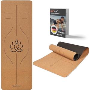 DH FitLife Tappetino da Yoga in Sughero & TPE, 183 x 61 x 0,6 cm, Tappetino Fitness e Ginnastica Antiscivolo & Ecologico, Tappetino Pilates Spesso con Linee di Allineamento (Grande Loto)