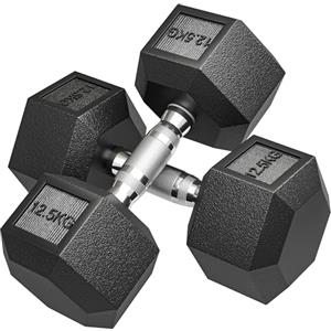 HOMCOM Set di Manubri Palestra Pesi Palestra Esagonali 2x12.5 kg Nero