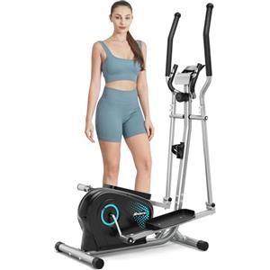 Dripex Ellittica da Casa Silenziosa, Ellittica Professionale con Volano 6 kg, 16 Livelli di Resistenza, Sensore Battito Cardiaco, Display LCD, Ellittiche per Casa per Allenamento Cardio (Blu pallido)