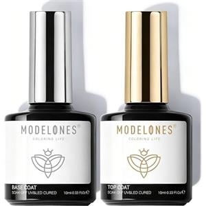 Modelones Base e Top coat Semipermanente per Unghie Smalto 2 x 10ml Soak Off Top Coat in Smalti per Unghie in Gel UV LED Manicure Kit Ricostruzione Unghie