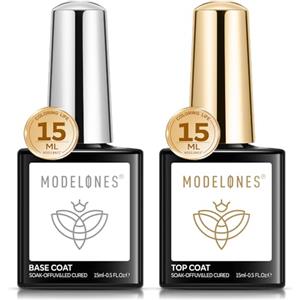 Modelones Base e Top coat Semipermanente per Unghie Smalto in Gel 2 x 15ml Soak Off Top Coat UV LED Smalti per Manicure