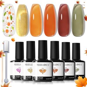 Modelones Smalto Semipermanente Unghie 6 Colori Cat Eye Gel Smalto UV per Unghie Soak Off Gel Nail Polish per Nail Art Manicure- Ambra Verde Glitterato