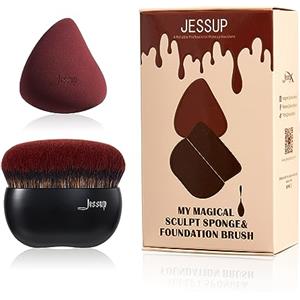 Jessup Pennello per fondotinta con spugna per trucco, pennello nero per trucco a punta piatta Kabuki per sfumare i liquidi, T881