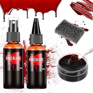 Aomig Sangue artificiale, 2 plasma vampiro e 1 crema al plasma con spugna, realistico fake blood, sangue artificiale per pelle, sanguisuga, ferite, trucco speciale per Halloween, sangue vampiro, feste