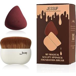 Jessup Pennello per fondotinta con spugna per trucco 1pc Pennello Kabuki per cosmetici liquidi, in crema o in polvere per il viso, T882