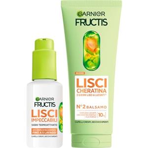 Garnier Fructis Lisci Cheratina Set con Balsamo 200ml + Siero Termoprotettore Termoattivato Lisci Impeccabili Protezione 230°C 50ml Trattamento Lisciante per Capelli Secchi Spenti e Crespi - Set da 2