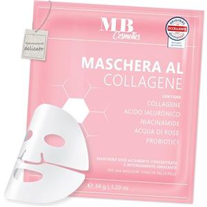 Medical Beauty Cosmetics MB COSMETICS Maschera al Collagene - con Acido Ialuronico, Niacinamide e Probiotici - Maschera Viso Idratante in Hydrogel per Ridurre le Rughe. Ultra concentrata: 52.000 ppm. 1 pezzo.
