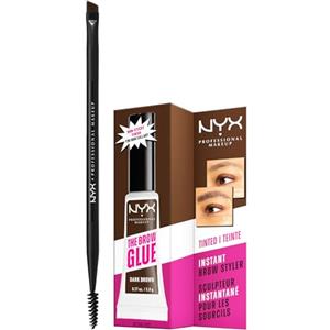 NYX Professional Makeup Gel Sopracciglia The Brow Glue Dark Brown Tenuta 16H Effetto Laminazione + Pro Dual Brow Brush Pennello Sopracciglia con Setole Angolate e Pettinino - Set da 2
