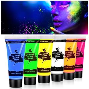 AOOWU Trucco Neon, 6 Colori Corpo Pittura Viso e Corpo, UV Face Paint Sicuro e Non Tossico, Fluo Party Gadget per Halloween, Carnevale