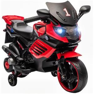 AIYAPLAY Moto Elettrica per Bambini 6V Rotelle Supporto Rimovibili Rosso