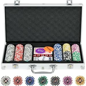 SPORTNOW Set di Fiches Poker 300 Fiches da Gioco 11.5g, 5 Dadi, Argento