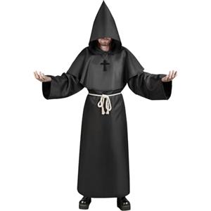 Aomig Costume da Monaco, Monaco Sacerdote Accappatoio Frate Medieval Rinascimentale, Cosplay Costume Robe Adulto Mantello, Abito da Mago Costume da Prete per Halloween Carnevale(Nero-2XL)