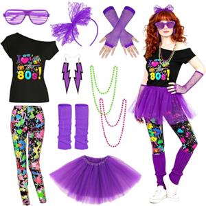 DAZZTIME Costume Anni 80 anni 90 Donna,Accessori Anni 80 Donna set,80 Abbigliamento da Discoteca,Costume Anni 80,Accessori Festa Anni 80,per Carnevali,Feste,Costumi di Halloween
