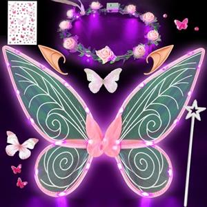 YeahBoom Luminose ali di Fata a Led, ali di Farfalla con Orecchie da Elfo, Cerchietto da Fata a Led e Bacchette di Fata a Stella, ali di Farfalla, Ali da Principessa, Costume da ala Per Feste a Tema Carnevale