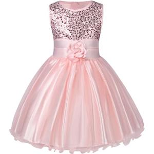 Aomig Vestito Principessa Bambina - Costume Con Fiori e Paillettes per Festa, Matrimonio - Abito da Ballo in Tulle-110