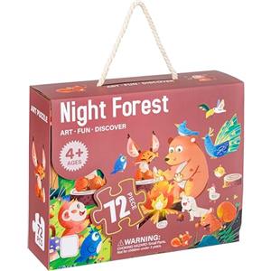 Baroni Toys Puzzle per Bambini, Gioco Educativo e Divertente in Cartone per Bambini 4+, Puzzle da 72 Pezzi, Idea Regalo, 90x60 cm, Foresta di Notte