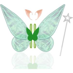 Aomig Ali da fata per ragazze, ali scintillanti con fascia, bacchetta per orecchie da elfo, principessa angelica, costume Halloween e cosplay