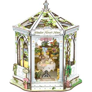 Cutefun DIY Miniature House - Casa delle bambole in legno - Libreria booknook in miniatura per casa delle bambole, con luci a LED decorazione per libreria, The for the lady (Windsor Flower House)
