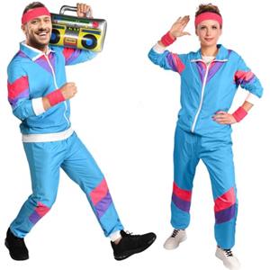 Aomig Costume Tuta Anni '80, Anni 80 Vestiti Per Uomo e Donna, Unisex Tuta da Jogging '80 e '90, Adulto Sportiva Retro Anni Outfit, Hip Hop Anni '90 Anni Costume per Feste di Carnevale Halloween